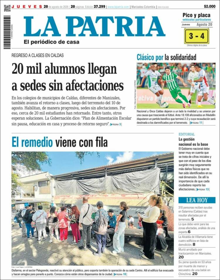 Portada de La Patria (Colombia)