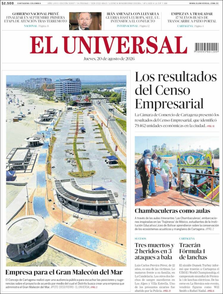 Portada de El Universal (Colombia)