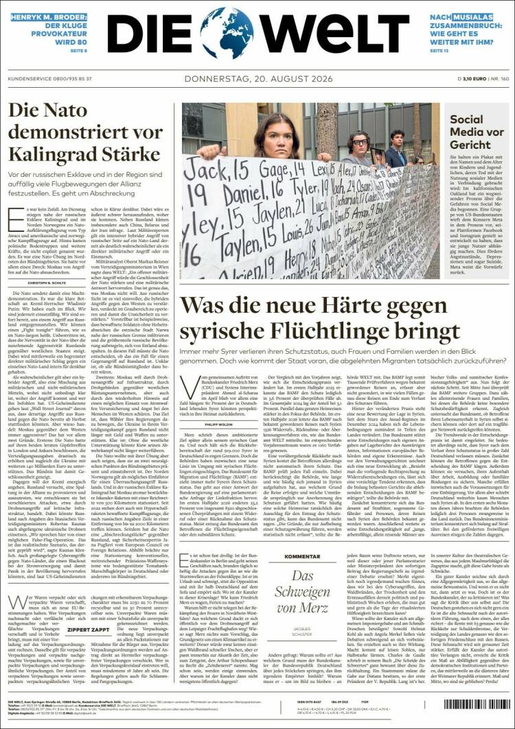 Portada de Die Welt (Alemania)