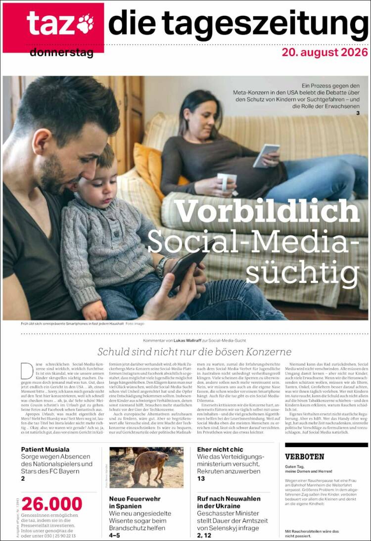 Portada de Die Tageszeitung (Alemania)