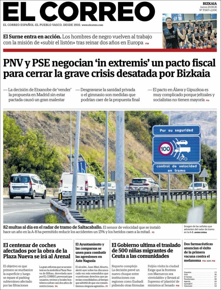 Portada de El Correo (Espa&ntilde;a)