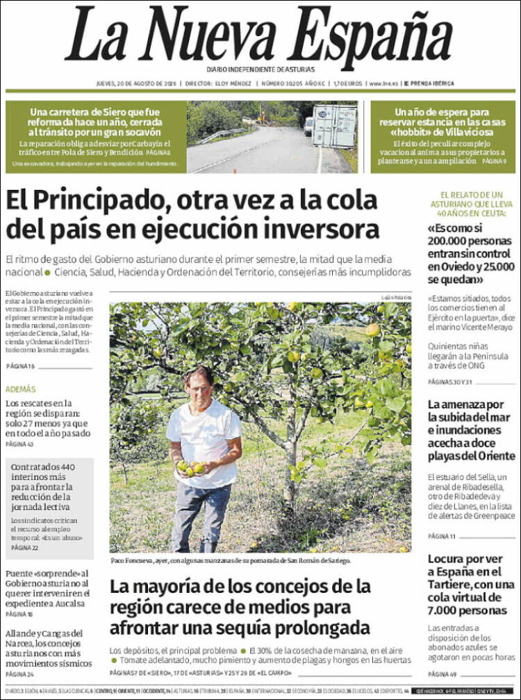 Portada de La Nueva España (Espa&ntilde;a)