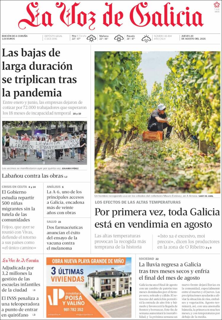 Portada de La Voz de Galicia (Espa&ntilde;a)