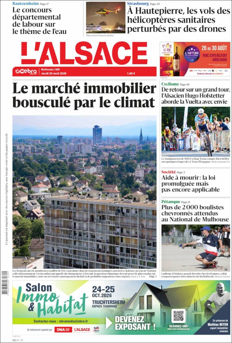 Portada de Journal L'Alsace (Francia)