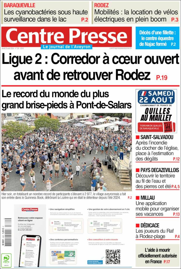 Portada de Centre Presse (Francia)