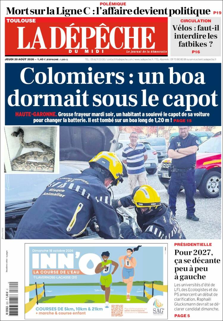 Portada de La Dépêche du Midi (Francia)