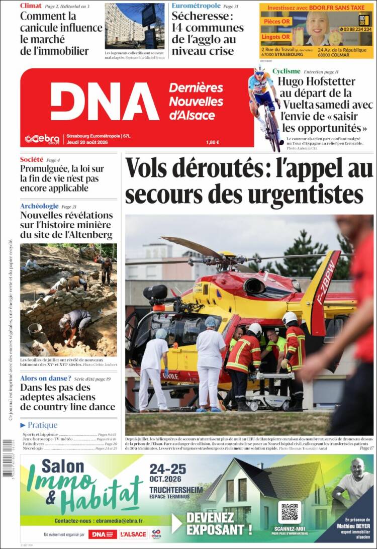 Portada de Les Dernières Nouvelles d'Alsace (Francia)