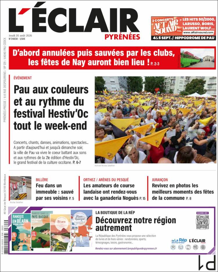 Portada de L'Eclair des Pyrénées (Francia)