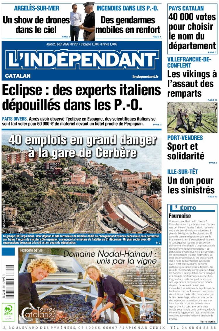 Portada de Le Indépendant (Francia)