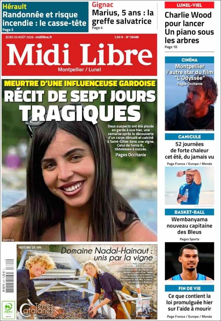 Portada de Midi Libre (Francia)