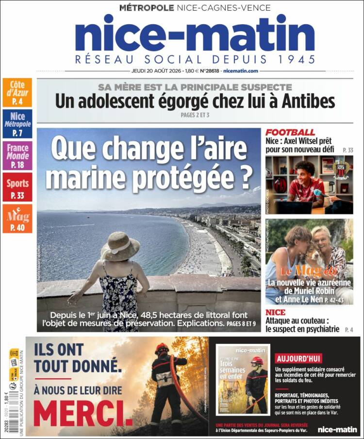 Portada de Nice-Matin (Francia)
