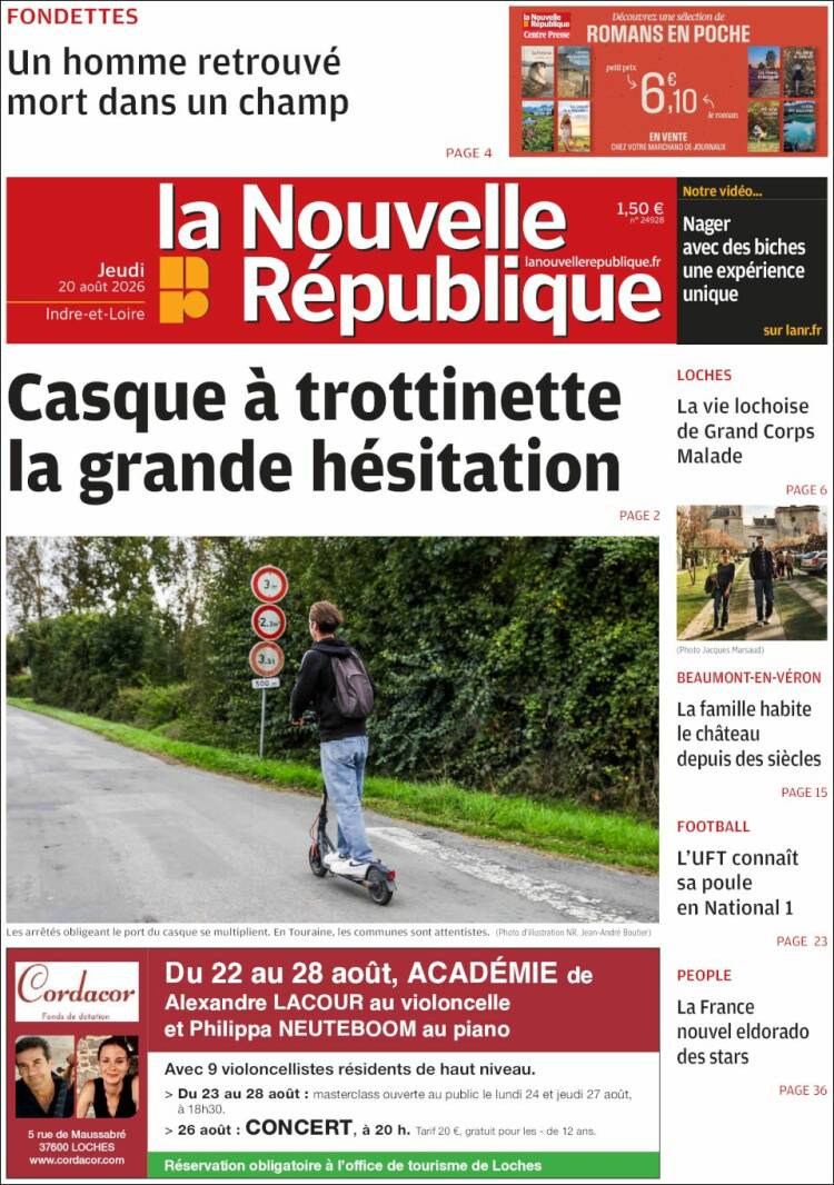 Portada de La Nouvelle Republique (Francia)
