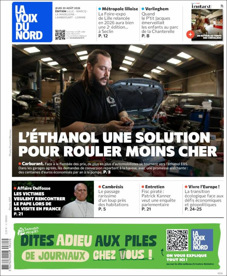 Portada de La Voix du Nord (Francia)