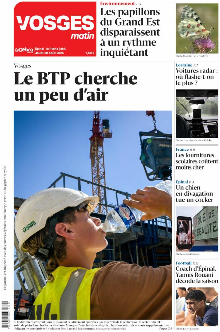 Portada de Vosges Matin (Francia)