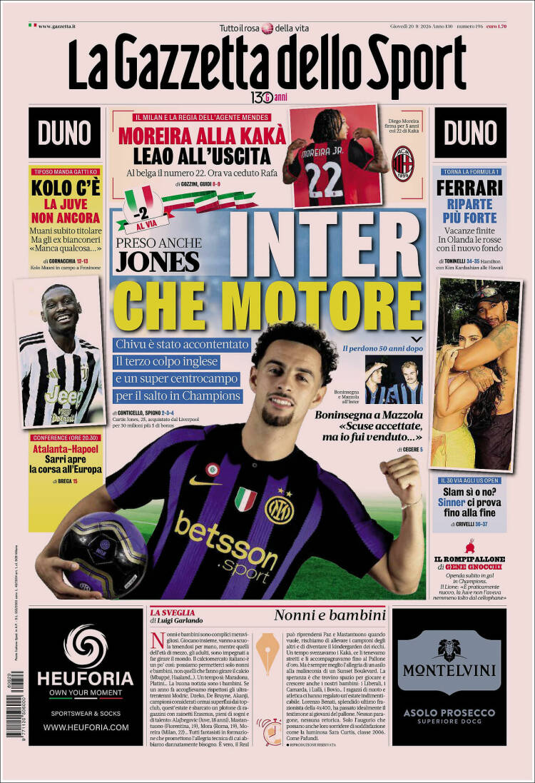 Portada de La Gazzetta dello Sport (Italia)