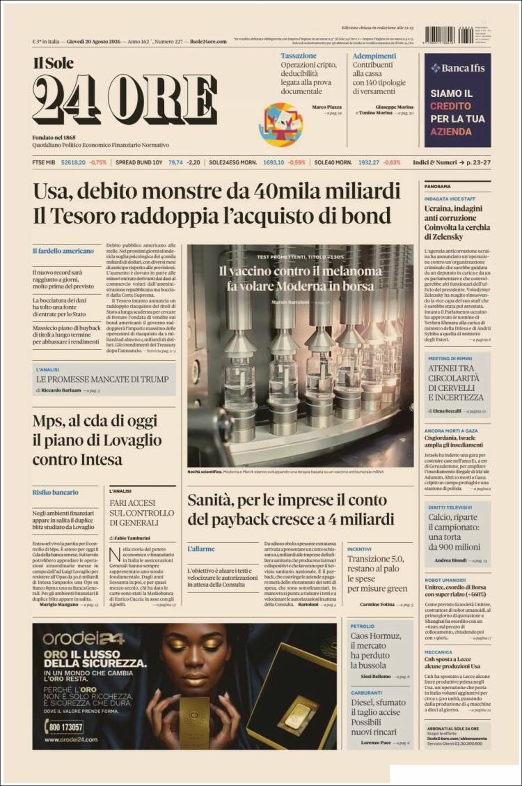 Portada de Il Sole 24 ORE (Italia)