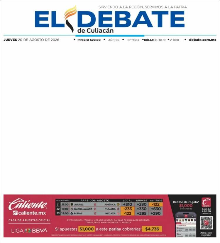 Portada de El Debate de Culiacán (M&eacute;xico)