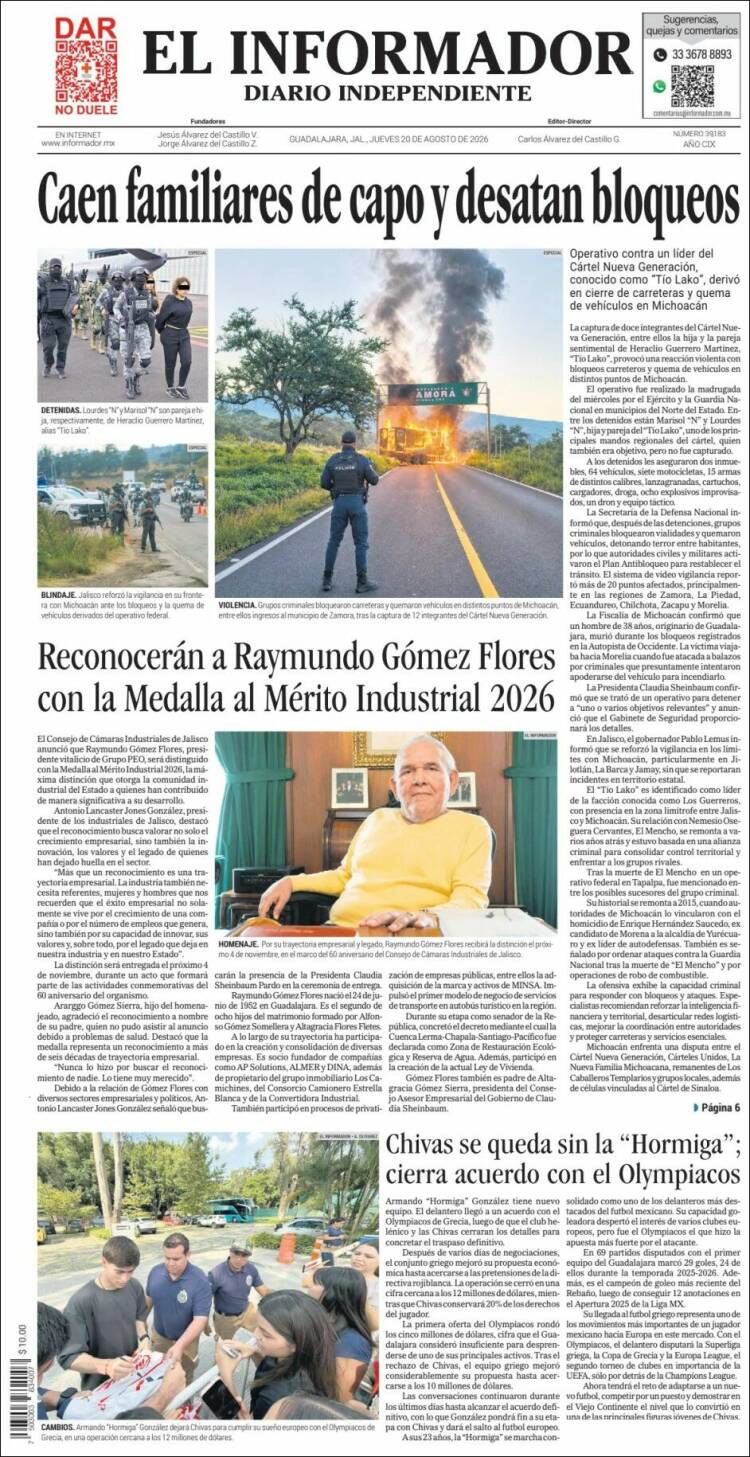 Portada de El Informador (M&eacute;xico)