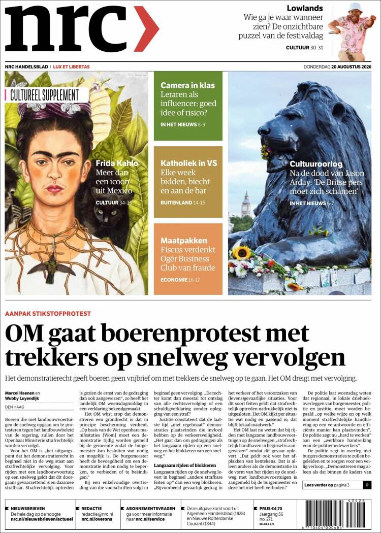 Portada de NRC Handelsblad (Pa&iacute;ses Bajos)
