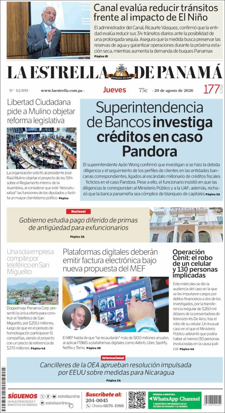 Portada de La Estrella de Panamá (Panam&aacute;)