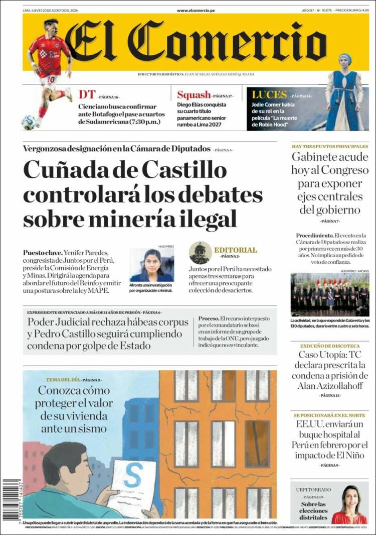 Portada de El Comercio (Per&uacute;)