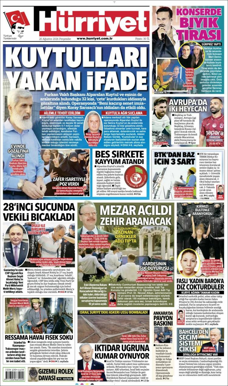 Portada de Hürriyet (Turqu&iacute;a)