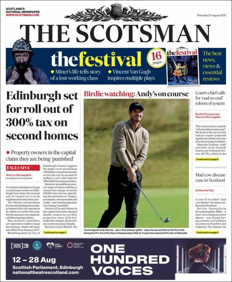 Portada de The Scotsman (Reino Unido)