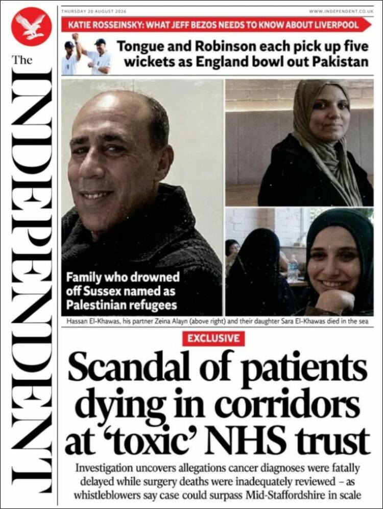 Portada de The Independent (Reino Unido)