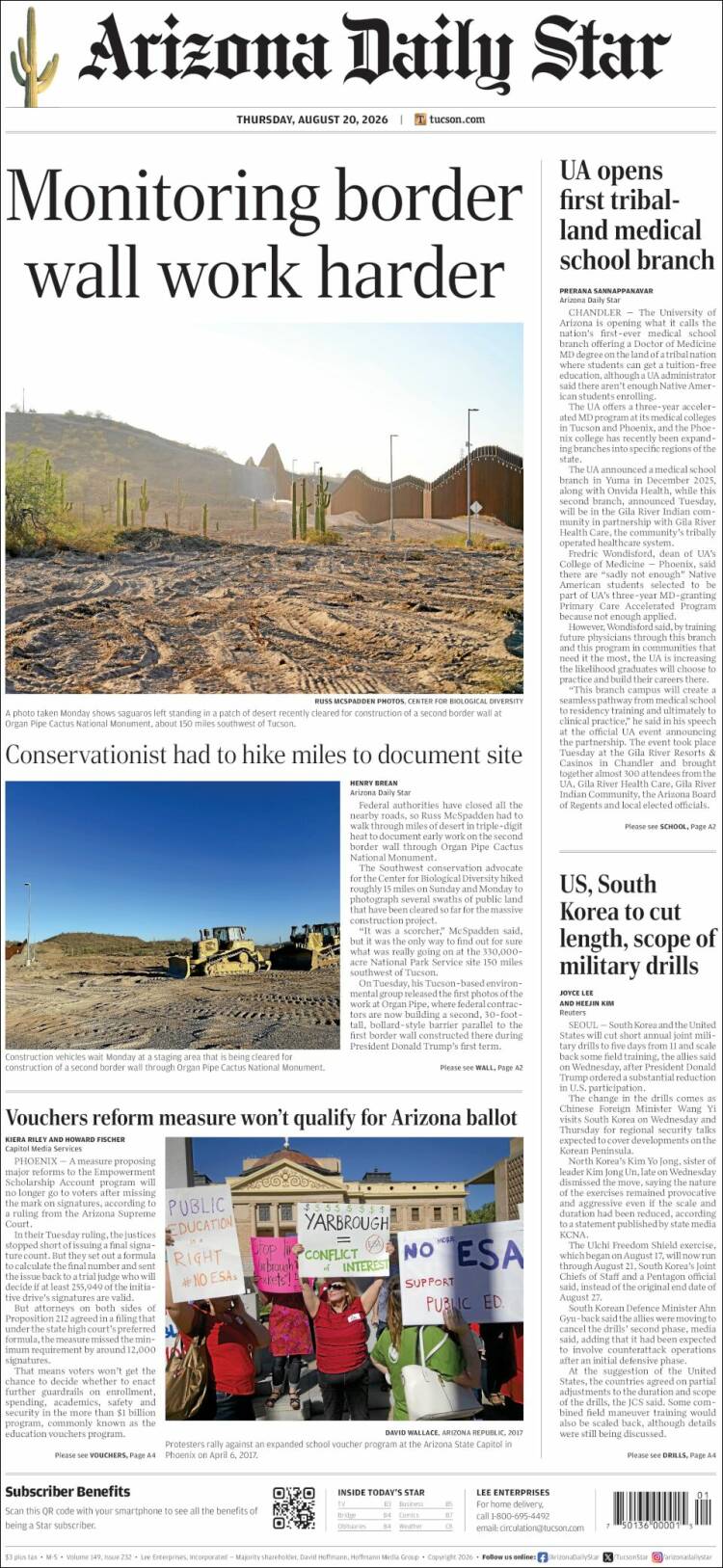 Portada de Arizona Daily Star (USA)