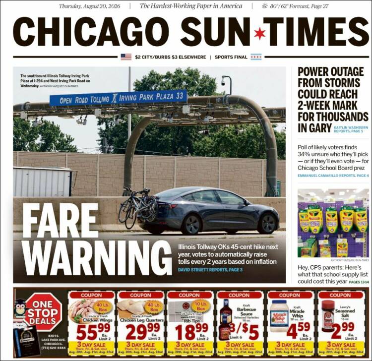 Portada de Chicago Sun-Times (USA)
