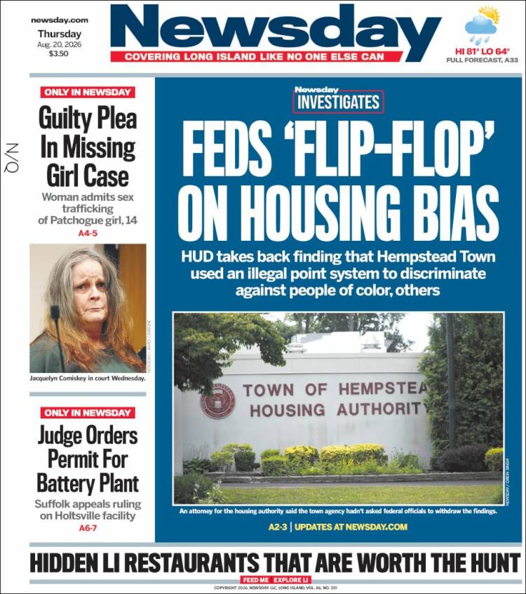 Portada de Newsday (USA)