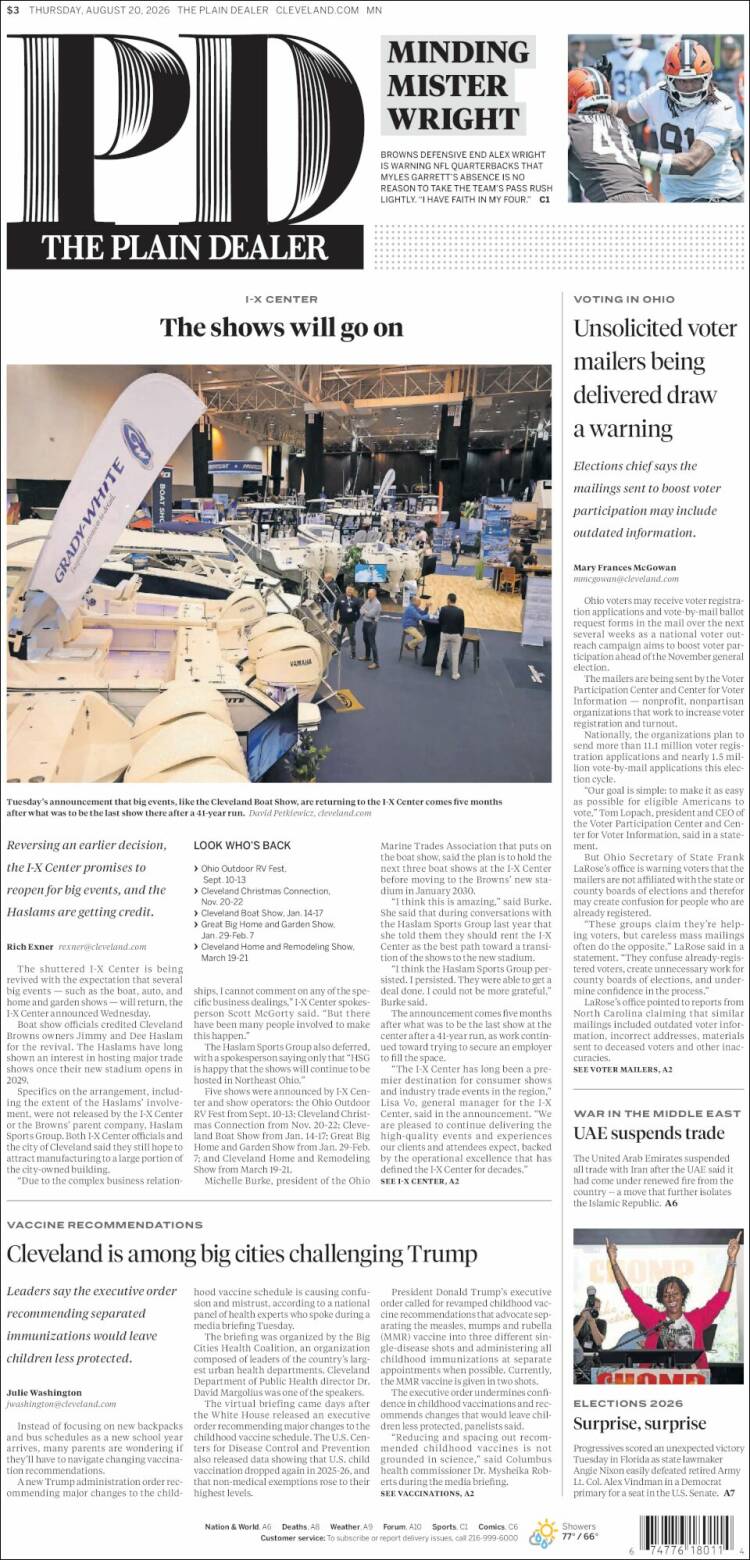 Portada de The Plain Dealer (USA)