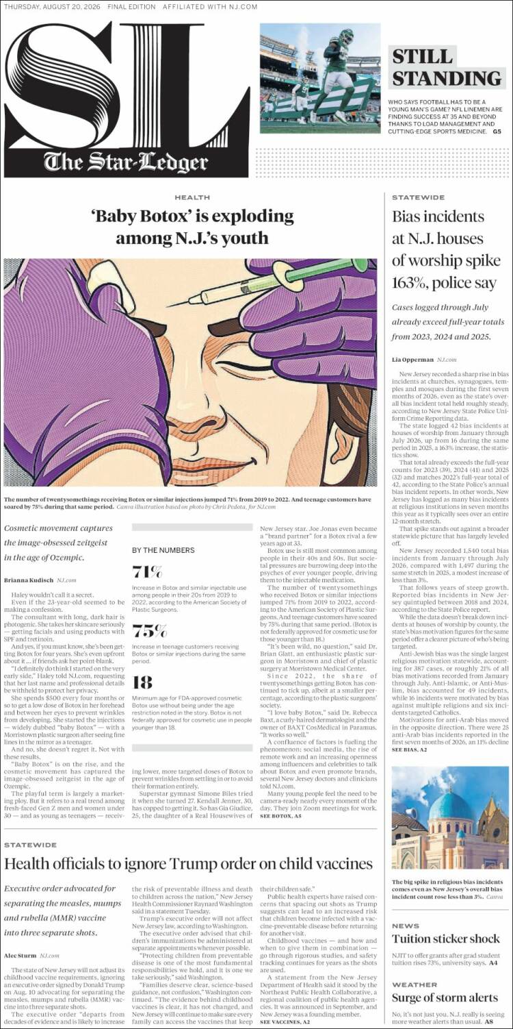 Portada de Star-Ledger (USA)