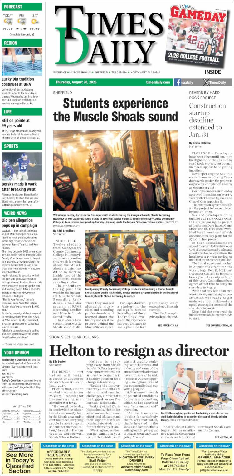 Portada de Times Daily (USA)