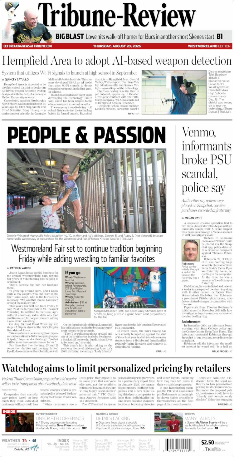 Portada de Tribune-Review (USA)