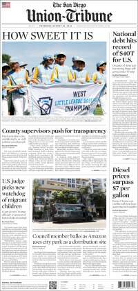Portada de The San Diego Union-Tribune (USA)
