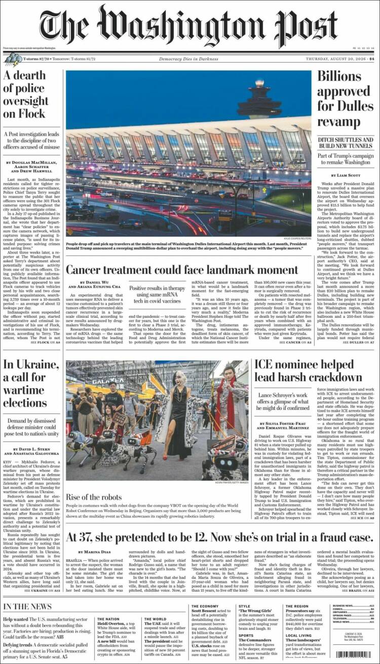 Portada de The Washington Post (USA)