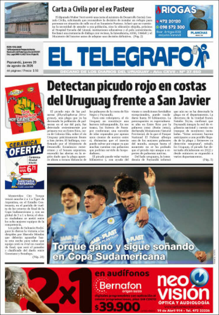 Portada de El Telégrafo (Uruguay)