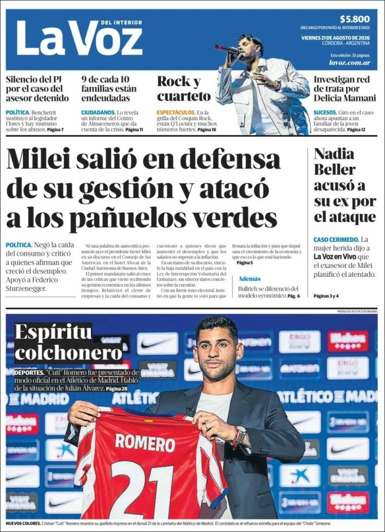 Portada de La Voz del Interior (Argentina)