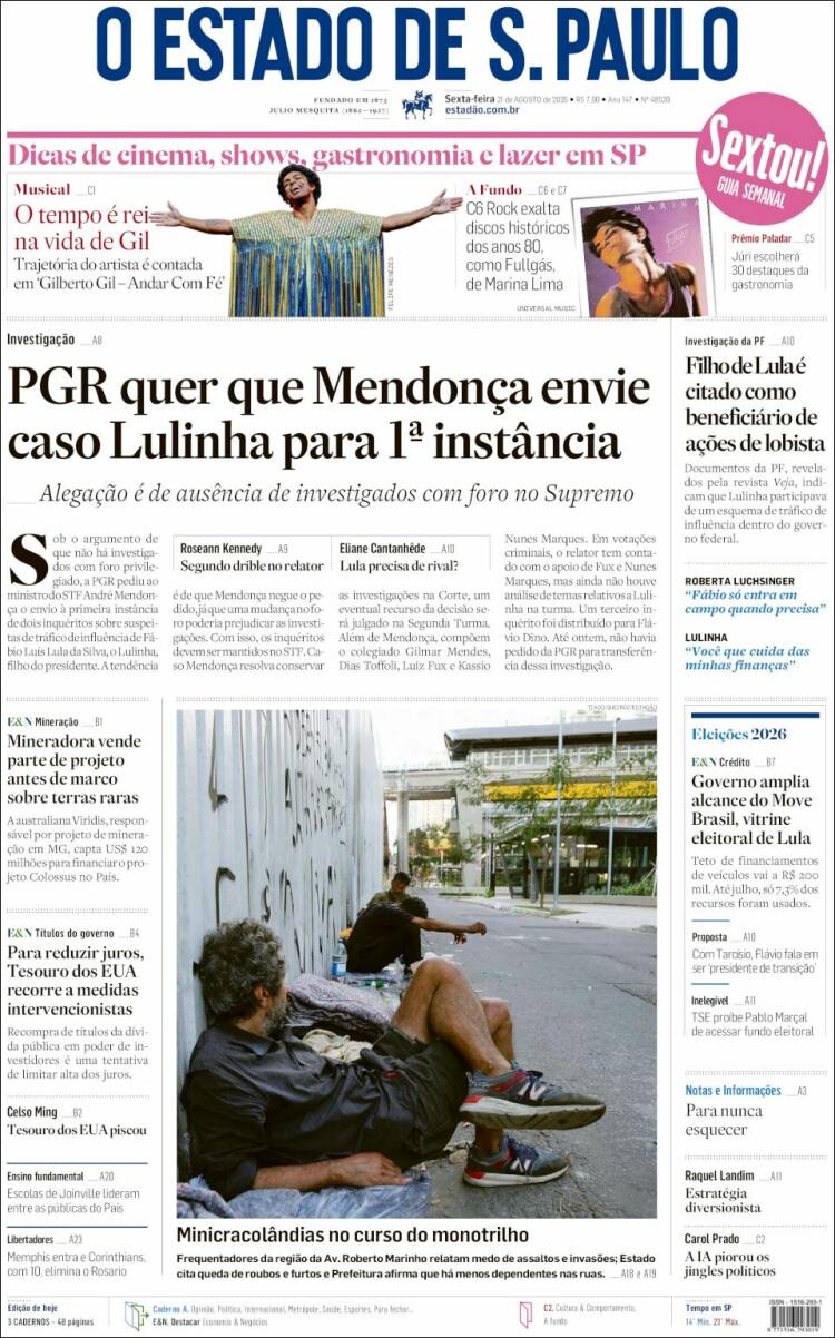 Portada de O Estado de São Paulo (Brasil)