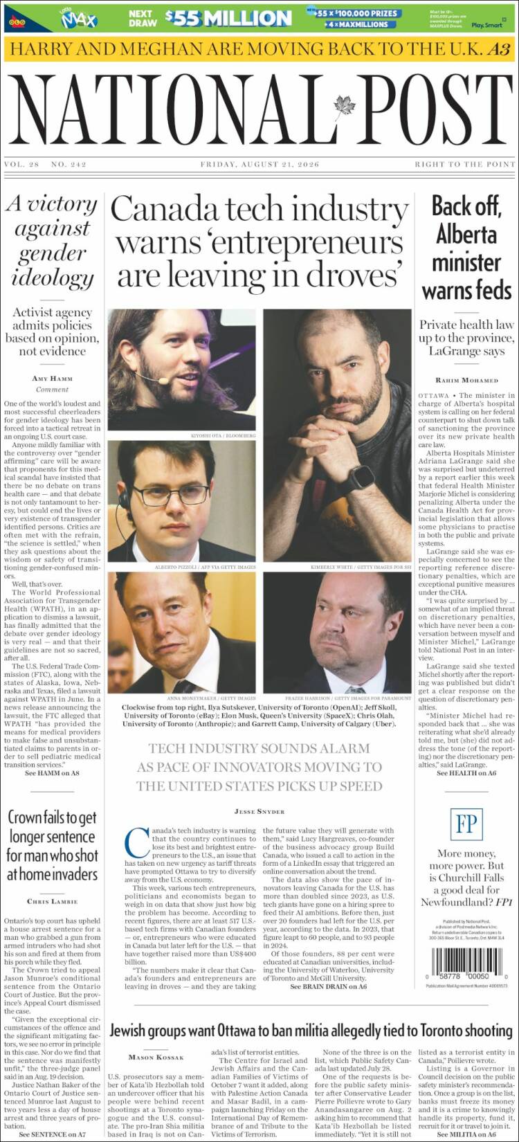 Portada de The National Post (Canad&aacute;)