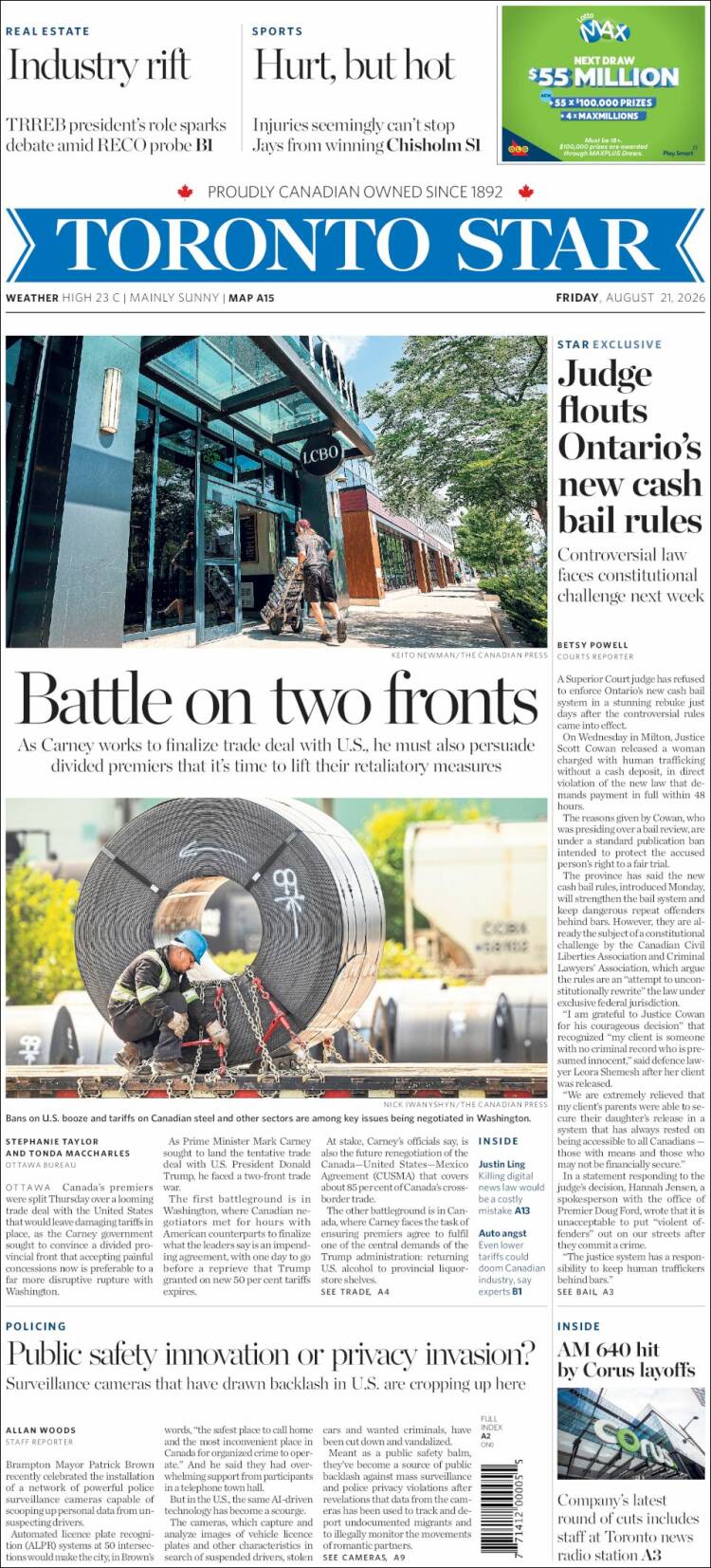 Portada de The Toronto Star (Canad&aacute;)