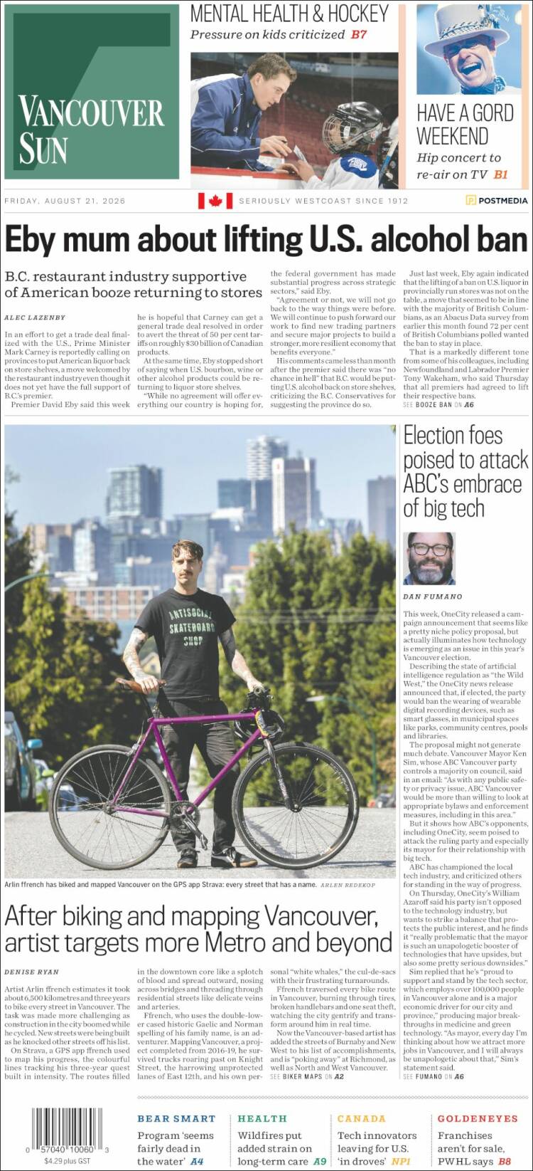 Portada de The Vancouver Sun (Canad&aacute;)