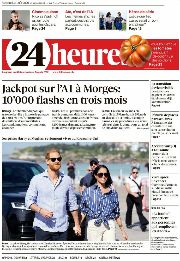 Portada de 24 Heures (Suiza)