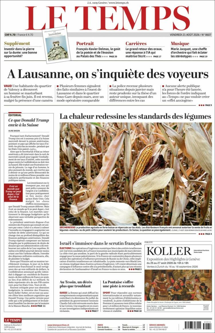 Portada de Le Matin (Suiza)