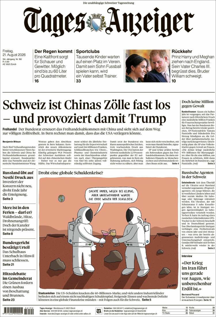 Portada de Tages-Anzeiger (Suiza)