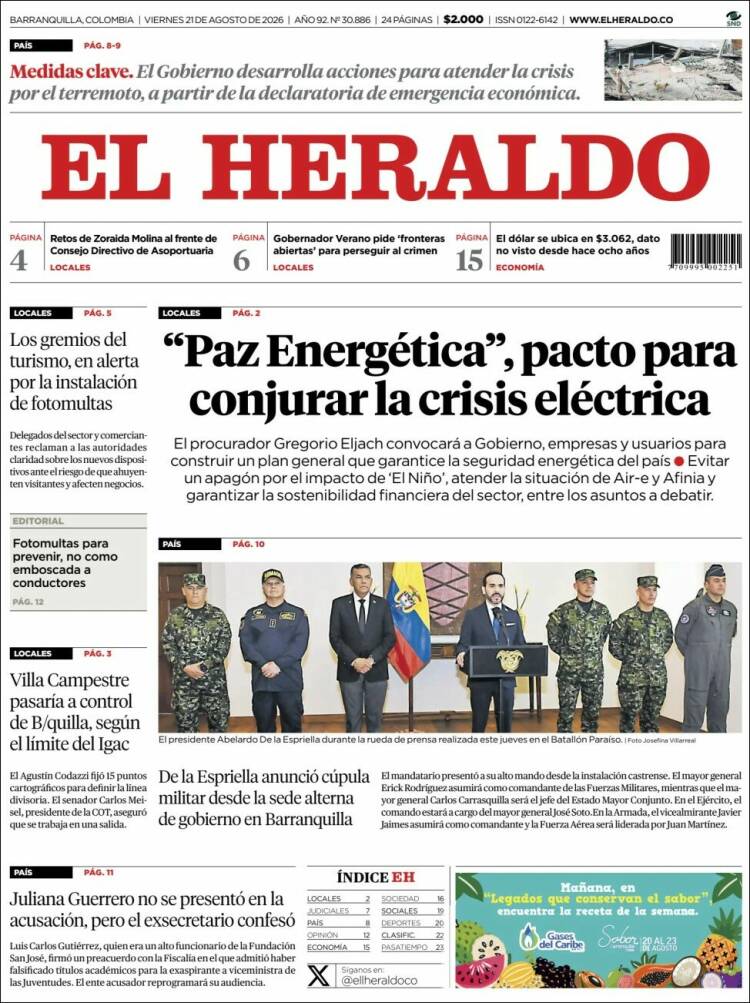 Portada de El Heraldo (Colombia)