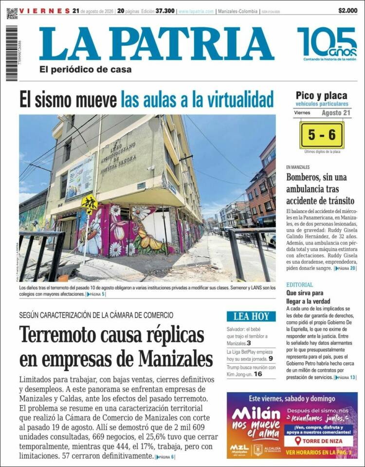 Portada de La Patria (Colombia)