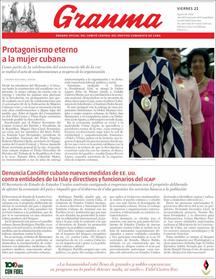 Portada de Granma (Cuba)