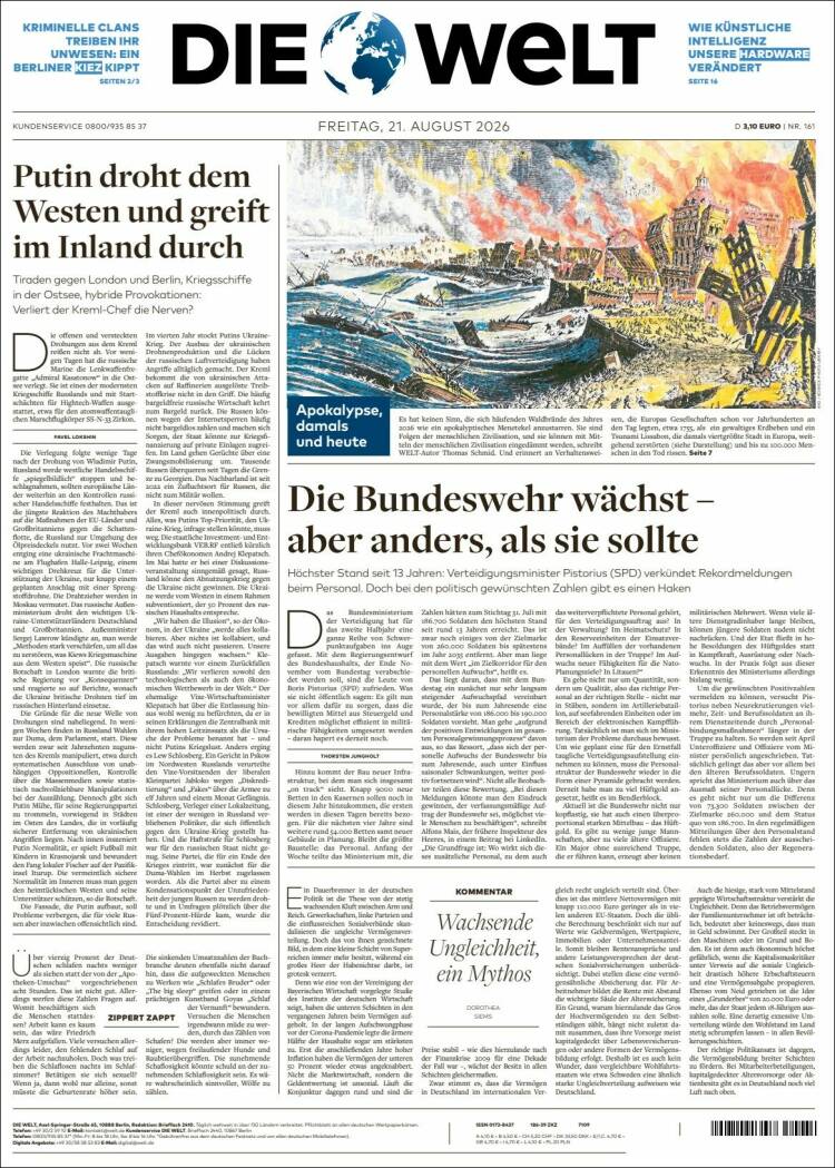 Portada de Die Welt (Alemania)